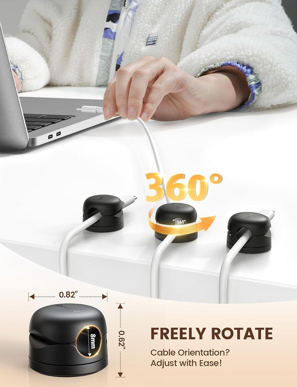 6Pack Rotatable Cord Organizer, Spring Cable Clips - Lamicall [1s Lock] Cord Holder, Desk Phone Charger Cable Management, Adhesive Wire Organizer
