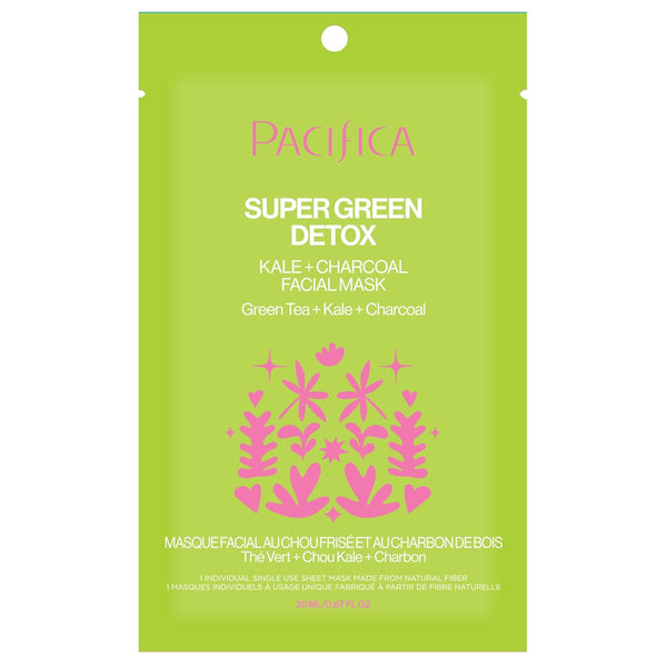 Pacifica Super Green Detox Sheet Mask Ã¢ÂÂ Charcoal, Kale & Clay Pore Cleansing Mask for Oily, Blemish-Prone Skin, Deep Detox Facial Mask, Vegan