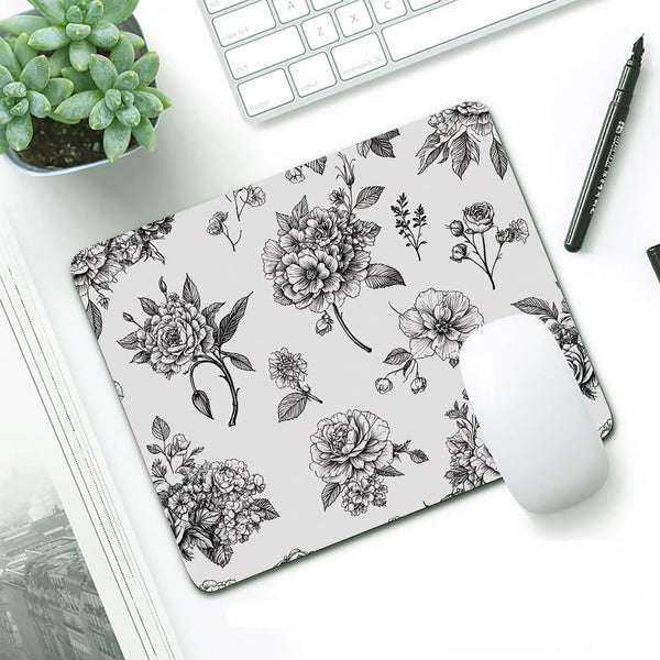 IBILIU Mouse Pad White Roses,Butterfly Flower Floral Rectangle Mousepad Non-Slip Rubber Base Computer Mouse Pad for Laptop, Office, Home - 9.5 X