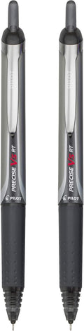 Pilot Precise V5 RT Refillable & Retractable Rollerball Pens, Extra Fine Point Pens 0.5 mm, Black, Pack of 2 - Ideal for School, Journaling &