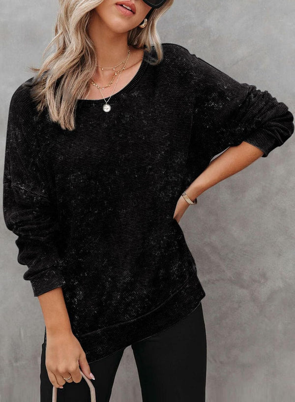 Dokotoo Sweatshirt for Women Oversized Waffle Knit Crewneck Sweatshirts Long Sleeve Side Slits Casual Pullover Tops Small Pink
