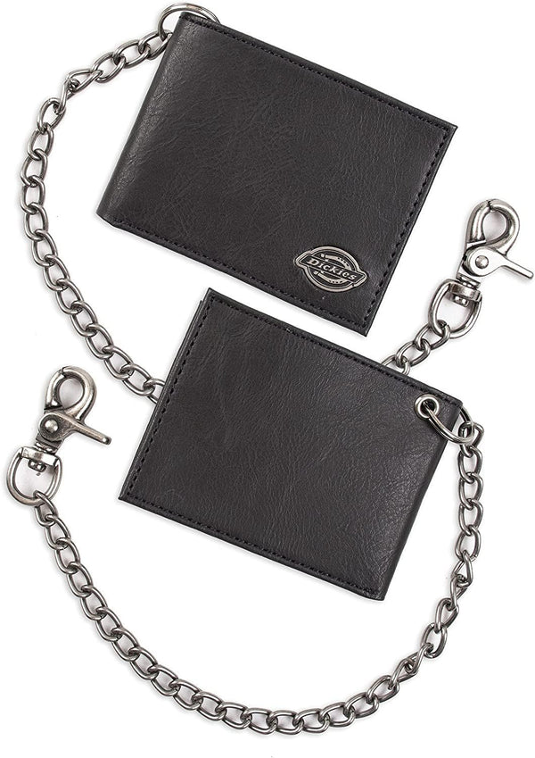 Dickies Men's RFID Everyday Leather Bifold Chain Wallet Black One Size Pebbled Black