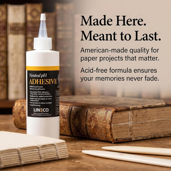 Lineco Neutral pH Adhesive, Acid Free All-purpose Glue, White, 8 OZ, 1 Pack | Dries Clear, Remains Flexible, Used for Bookbinding and Book Repair,