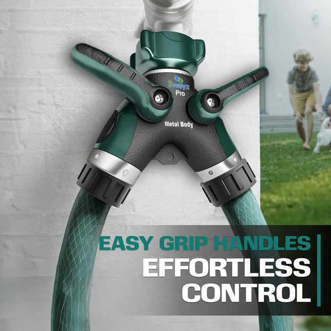 2WAYZ Hose Splitter 2 Way Heavy Duty Outdoor Faucet and Garden Connector - Water Spigot Splitter - Durable All-Metal Y A