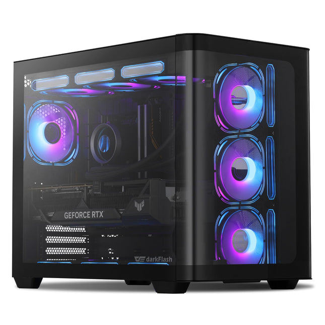 Darkflash ATX Mid-Tower Gaming PC Case, Back Plug-In BTF Motherboard, with 4 ARGB Fans Computer Case, Full View Curve Gl