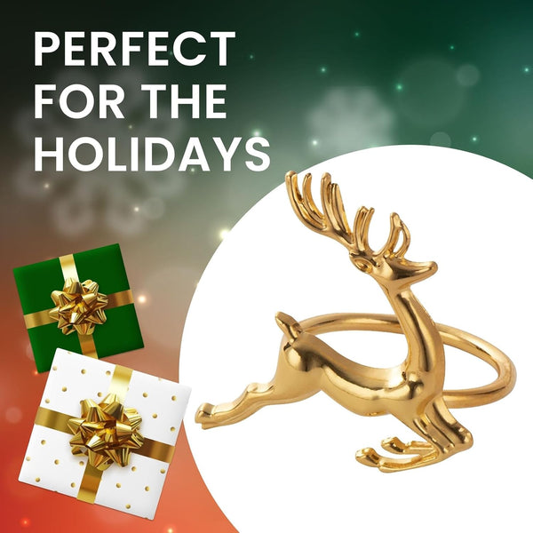 Juvale Heavy-Duty Gold Reindeer Napkin Rings - Reindeer Napkin Holder for Table Setting - Compatible with Gold & Vinyl Placemats - Table Decor