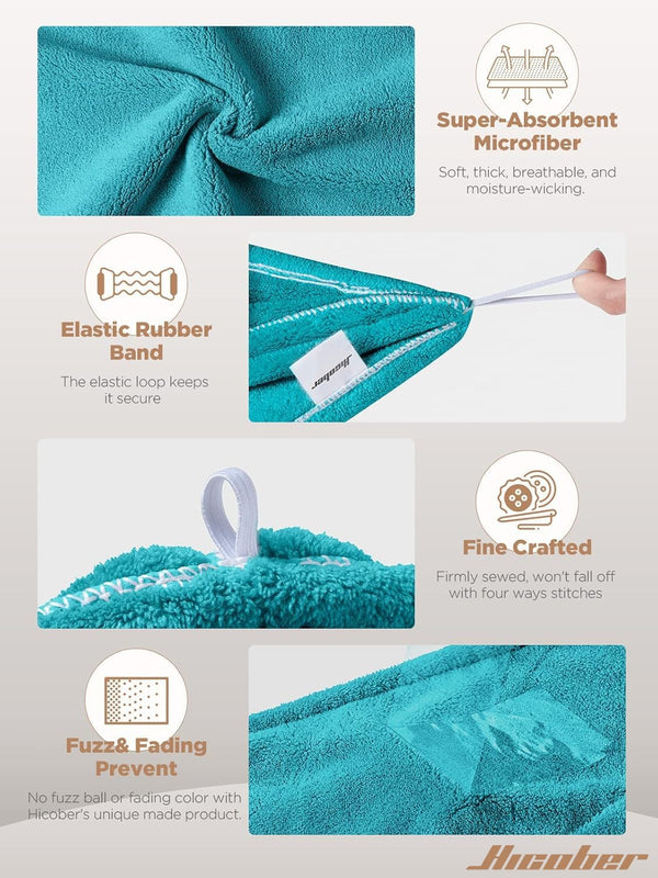 Hicober Microfiber Hair Towel Wrap for Women, Plum Navy Aqua Green, 3-Pack Plum,navy,aqua Green Large