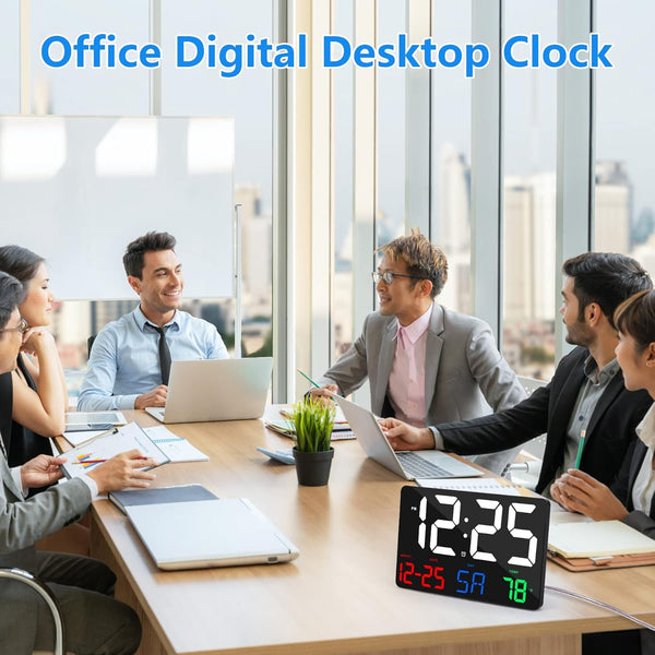 Digital Wall Clock,11.5" LED Digital Alarm Clock Large Display,With Remote Control,Adjustable Brightness, Calendar, Temperature, Snooze, 12/24 H,