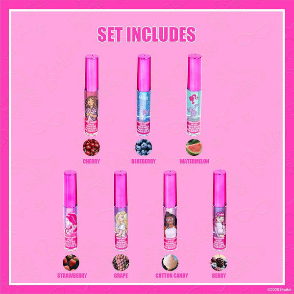 Townley Girl Barbie Lip Gloss Set, 7-Piece Plant-Based, Ages 3+