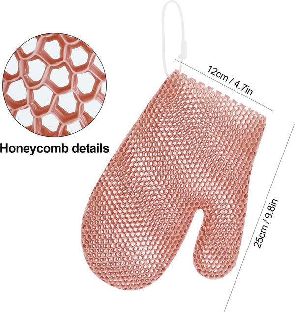 Honeycomb Exfoliating Bath Gloves - Microfiber for Enhanced Blood Circulation & Soft, Smooth Skin - Exfoliating Shower Mitt Sponges for All Skin
