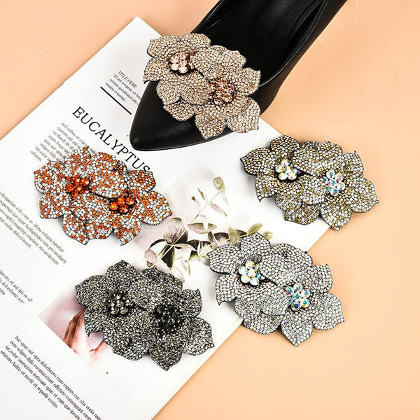 Tsangbaby Removable Rhinestone Double Flower Shoe Clips - Elegant Shine Buckle for Shoes, Bags, Clothing Accessories - Women Girls 2 Pcs Style D