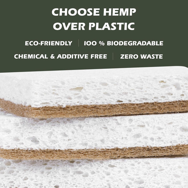 Plant-Based Kitchen Sponges - FSC Certified and PETA Approved, Natural, Eco-Friendly, Biodegradable Sisal Hemp Sponges for Dishes, Cleaning Sponge