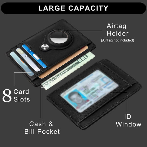 Slim Minimalist Front Pocket Air Tag Wallet, RFID Blocking Card Holder Wallet with Airtag Holder Black