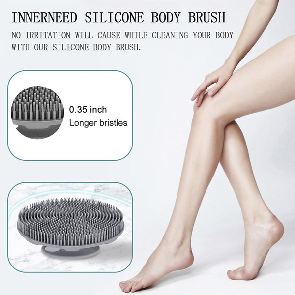 INNERNEED Food-Grade Soft Silicone Body Scrubber Shower Brush, Black+Gray | Handheld Cleansing Skin Brush, Gentle Exfoliating and Lather Well,