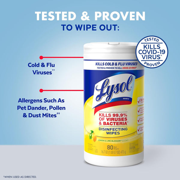 Lysol Disinfectant Wipes, Multi-Surface Antibacterial Cleaning Wipes, for Disinfecting and Cleaning, Lemon and Lime Blossom, Pack of 4 (Packaging