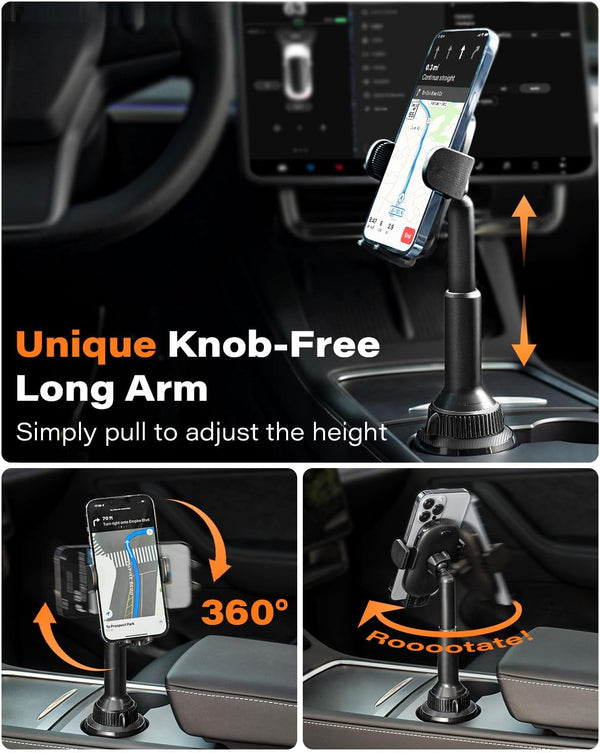 Apps2Car Universal Car Cup Phone Holder | Quick Extension Long Arm | 360ÃÂ° Swivel | Adjustable for Iphone, Samsung, Google, and All Smartphones |