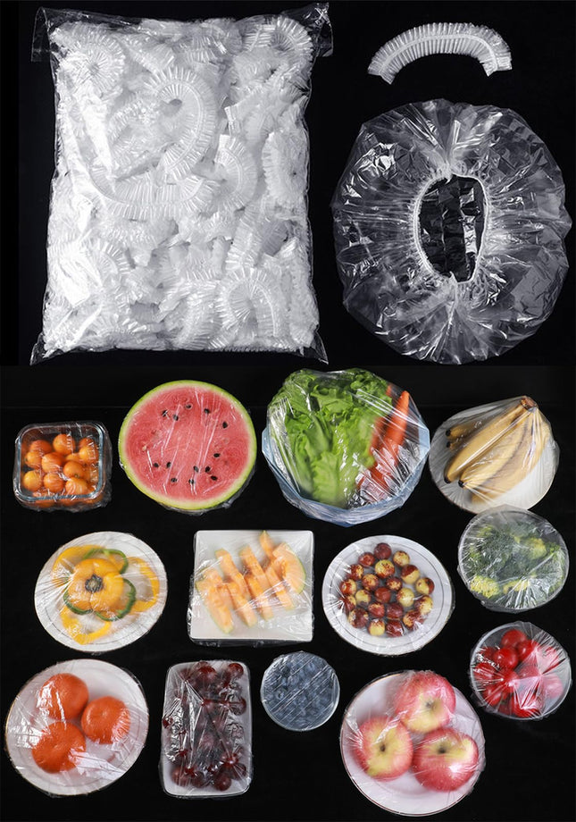300Pcs Reusable Elastic Food Covers - Universal Stretchable Clear Adjustable Plastic Plate & Bowl Covers, Outdoor Fresh 
