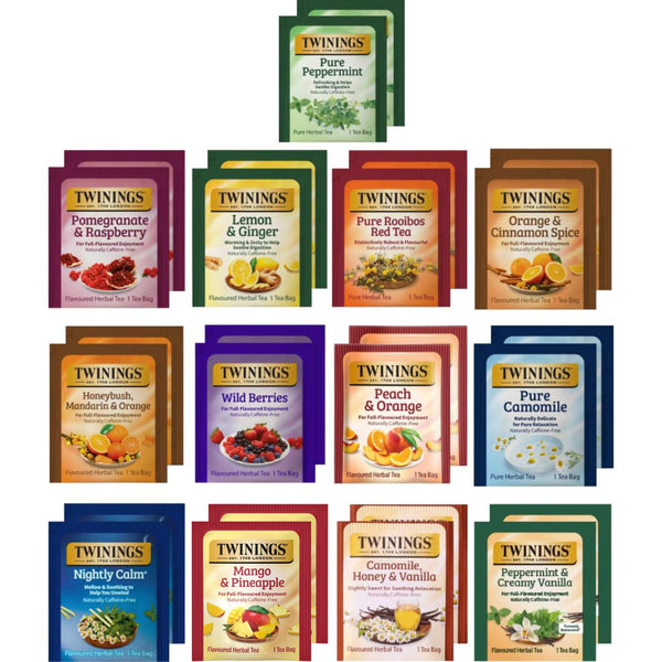 Twinings Herbal Tea Variety Pack - 26 Individually Wrapped Herbal Tea Bags Variety Pack Sampler, 13 Flavors, Caffeine Free (1 Count (Pack of 26))