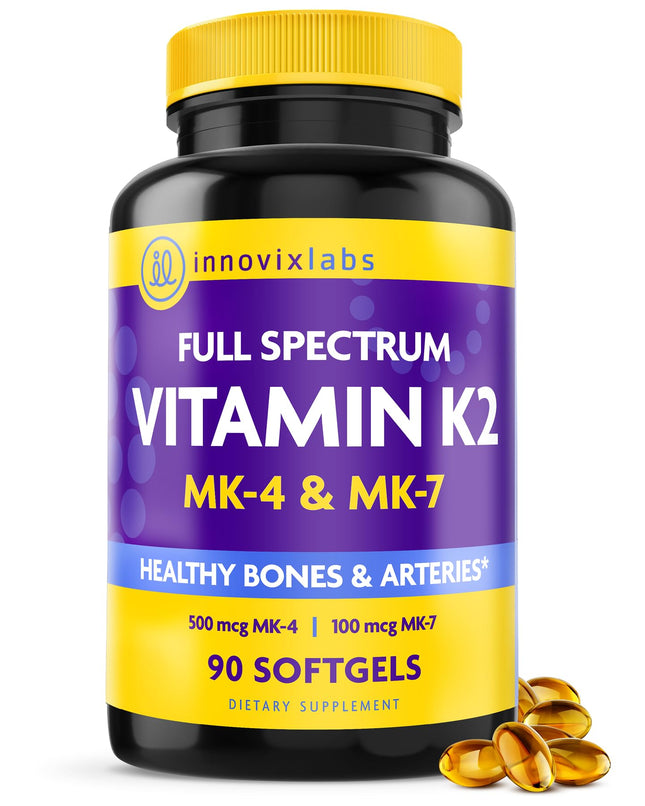 Innovixlabs Full Spectrum Vitamin K2-90 Softgels with 600 Mcg of Trans Form MK7 