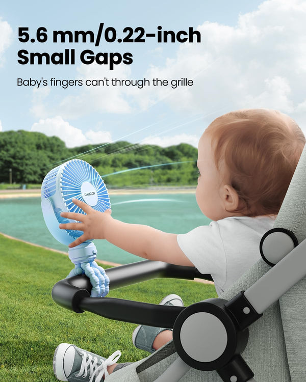 Gaiatop Mini Portable Stroller Fan, Battery Operated Small Clip on, Detachable 3 Speed Rechargeable, 360° Rotate Flexible Tripod Better Cooling