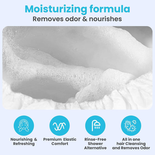 Drench Shampoo Caps No Rinse - Waterless Shampoo Cap and Conditioner - Dry Hair Wash Caps for Elderly or Bedridden - Contains Aloe Vera, Vitamin E