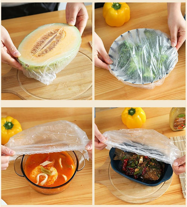 200Pcs Fresh Keeping Bags, Elastic Plastic Sealing Bags Food Cover with Elastic Edge, Reusable Stretch Adjustable Bowl Lids, Universal Kitchen