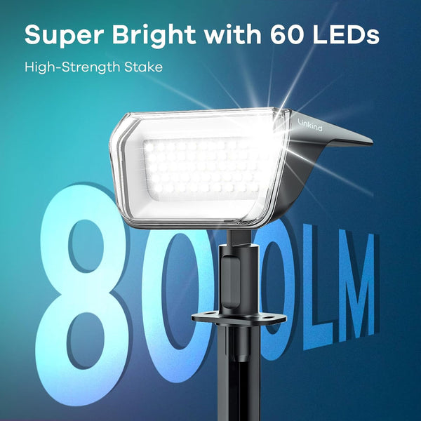 Linkind Solar Spot Lights Outdoor, 60 Leds Solar Lights Outdoor Waterproof IP67 with 30% Conversion Rate, Ideal for Landscape, Garden, Yard,