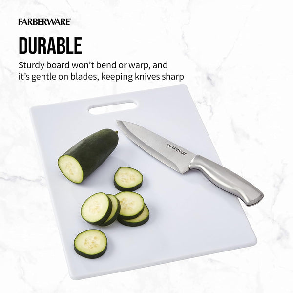 FARBERWARE Large Cutting Board, Dishwasher- Safe Plastic Chopping Board for Kitchen with Easy Grip Handle, 11in by 14in, White 11"L x 14"W Cutting