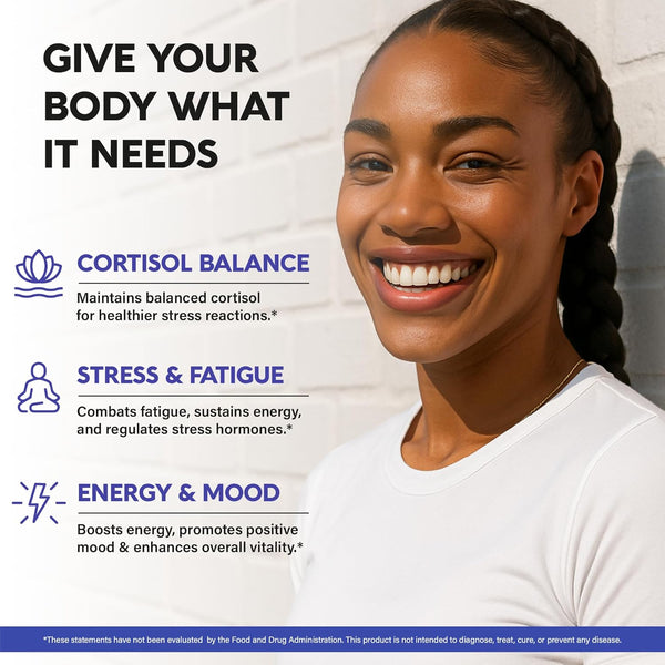 Cortisol Supplement for Women - Holy Basil, Ashwagandha & Rhodiola, 60 Caps | Plant-Based Hormone Balance - Holy Basil, Rhodiola & L-Theanine -