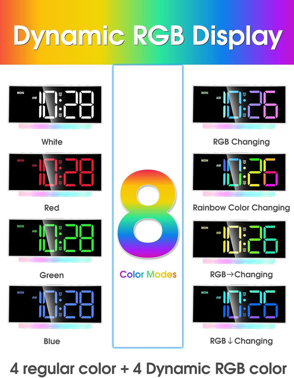 Cadmos Loud Alarm Clock for Heavy Sleepers Adults,Kids,Teens,Digital Desk Clock with USB Port,Large Numbers,7 Color Night Light,Modern Electronic