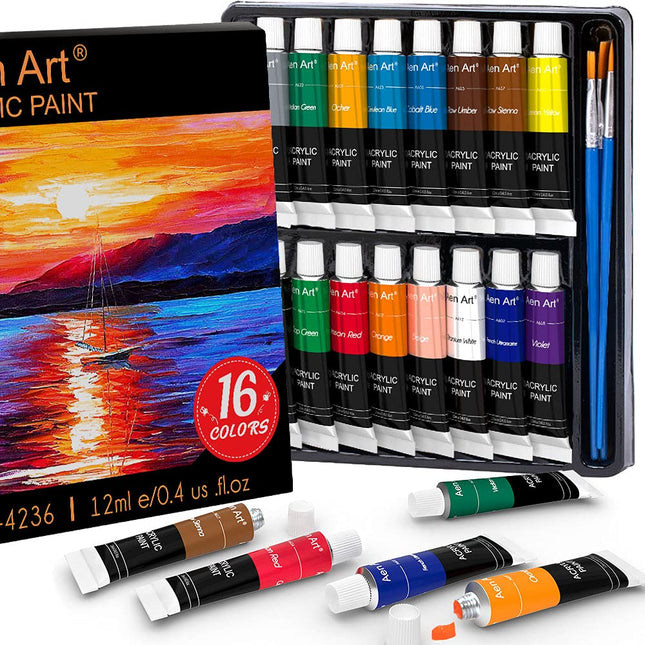 Aen Art Acrylic Paint Set for Pumpkin Painting, 16 Colors Painting Supplies for Canvas Wood Fabric Ceramic Crafts, Non T