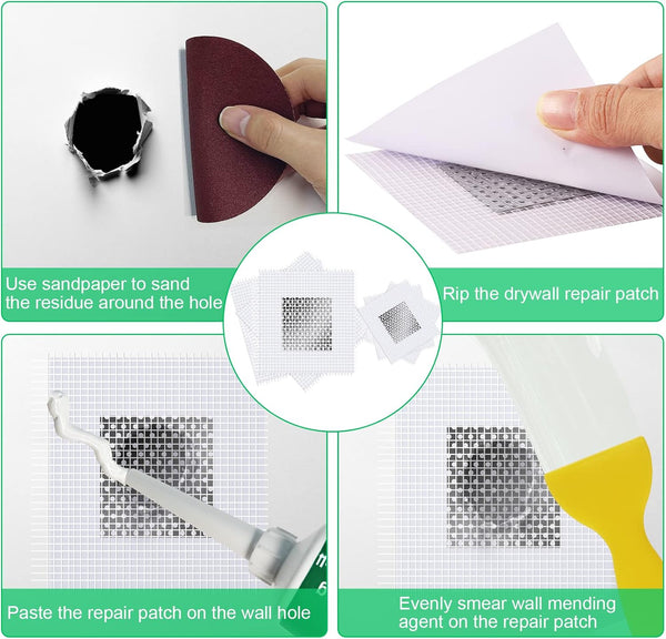 Drywall Repair Kit, 2 Pack Spackle Wall Repair Patch Kit with Scraper, Wall Mending Agent Large Hole Drywall Patch, Easy to Fill Holes in Home