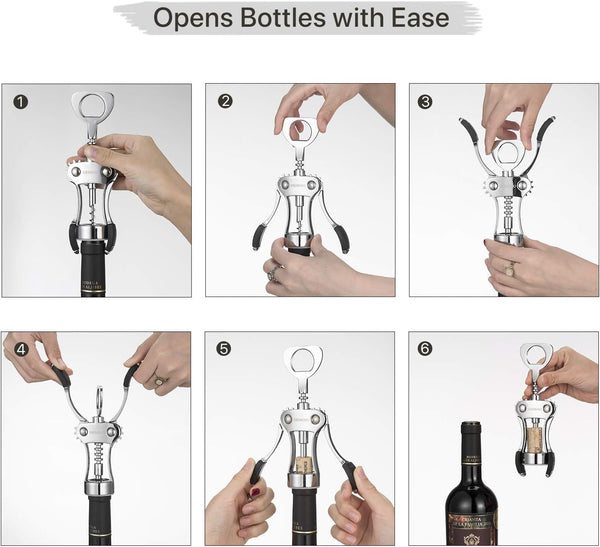 Beneno Wine Opener, Zinc Alloy Premium Wing Corkscrew with Multifunctional Bottles Opener, Sharp Wine Corkscrew with Ergonomic Non-Slip Wing