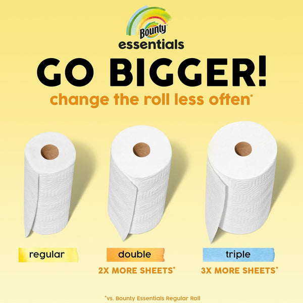 Bounty Essentials Select-A-Size Paper Towels, White, 2 Triple Rolls = 6 Regular Rolls (Packaging May Vary) Triple 2 Rolls ( 162 Sheets)