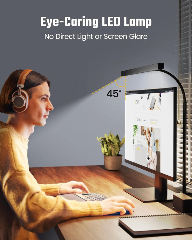 SUPERDANNY LED Desk Lamp for Office Home, Eye-Caring Desk Light with Adjustable Gooseneck, 12W Touch Control Dimmable Br