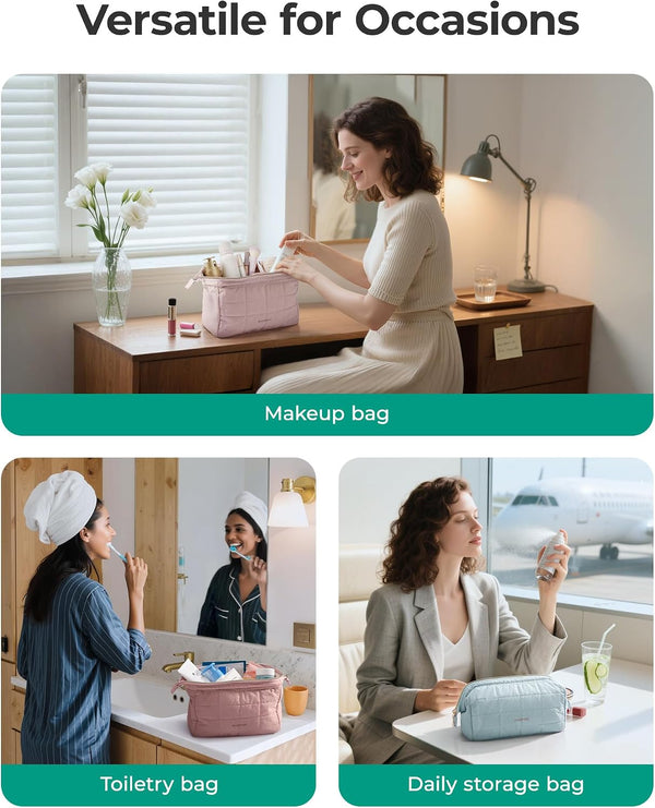 BAGSMART Makeup Bag Travel Toiletry Bag, Puffy Padded Make Up Bags for Women Makeup Organizer Case, Wide-open Pouch Purse Travel Essentials