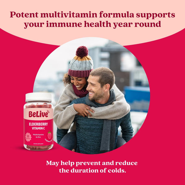 Belive Elderberry Gummies with Zinc and Vitamin C, D, A, E, B12-50 Ct I Immune Support Supplement for Healthy Bones & Teeth, Vegan, Keto & Non-Gmo
