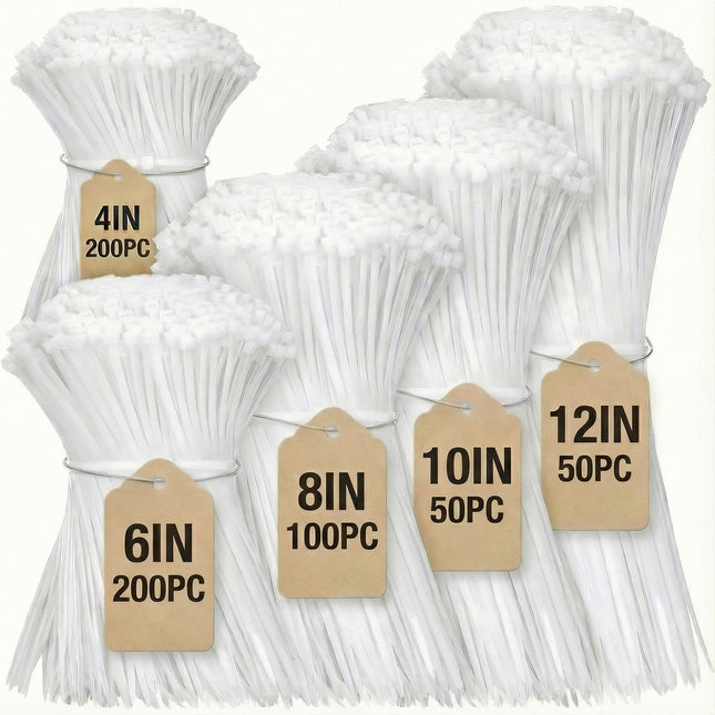 Cable Zip Ties,600 Piece Self-Locking Nylon Cableties,Assorted Sizes 4+6+8+10+12-Inch,Multi-Purpose Wire Management Plas