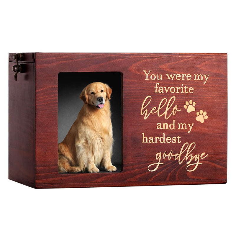 Pet Memorial Urns for Dog or Cat Ashes, Large Wooden Funeral Cremation Urns with Photo Frame, Keepsake Memory Box with Black Flannel Lining
