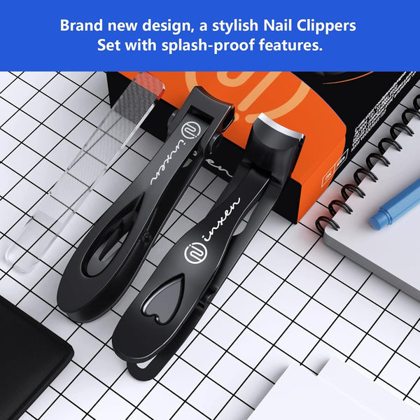 Toenail Clippers for Thick Nails for Seniors| INXEN 3-Pack Ergonomic Heavy Duty Angled Head Nail Clippers with Catcher | Premium Steel Wide