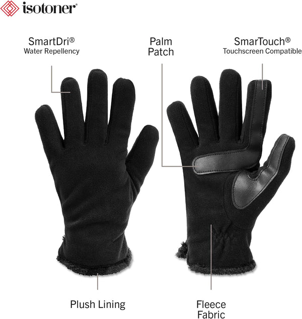 isotoner womens Stretch Fleece Gloves With Microluxe Lining and Smart Touch Technology One Size Black