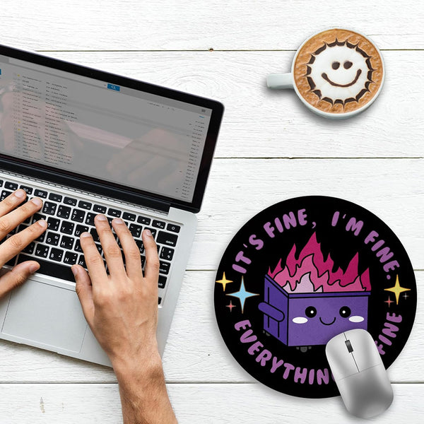 Gctriki Dumpster on Fire Mouse Pad, Purple Small Mouse Pads for Desk | Stitched Edge, Non-Slip Rubber Base, Funny Round Mousepad For Laptop