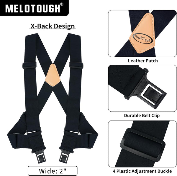 MELOTOUGH Belt Clip Suspenders For Men Heavy Duty, Outback Side Clip/Trucker Men's Suspenders with 2inch Width Elastic Black