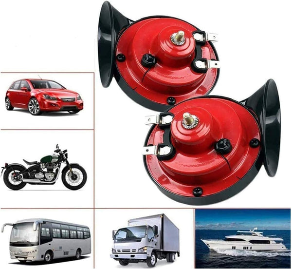 NUENUN 300DB Super Loud Train Horn for Truck, Boat, Car - 4pcs 12V Waterproof Double Air Electric Snail Single Horn With Raging Sound (Black and