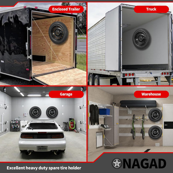 Wall Mount Spare Tire Holder Mount, Upgraded Spare Wheel Carrier, Spare Tire Mounting Bracket Rack for Enclosed Trailers, Cargo Race Box Trailers,