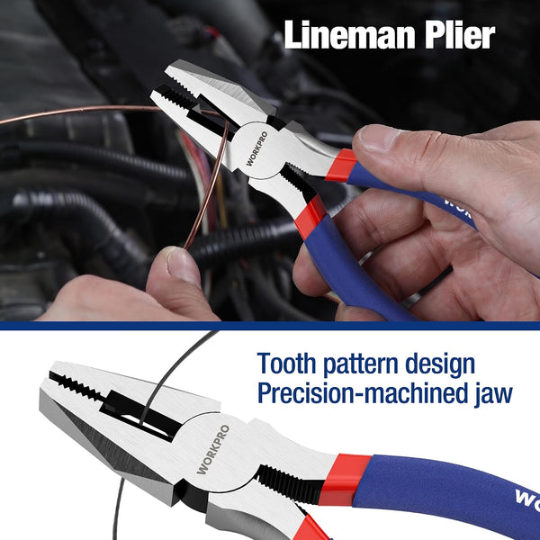 7-piece WORKPRO Pliers Set with Groove Joint, Long Nose, Slip Joint, Linesman, and Diagonal Pliers for DIY & Home Use | Groove Joint Piler, Long