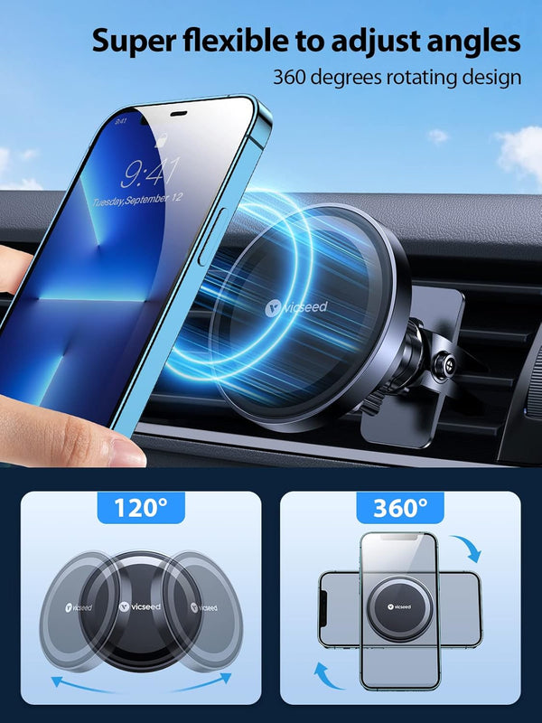 VICSEED for Magsafe Car Mount [Upgraded Strongest Magnet Power] Magnetic Phone Holder for Car Vent 360 Adjustable Magnetic Car Phone Holder Mount