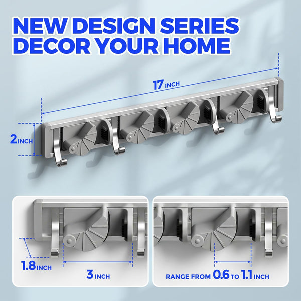Holikme Mop Broom Holder Wall Mount Metal Pantry Organization and Storage Garden Kitchen Tool Organizer Wall Hanger for Home Goods (4 Positions