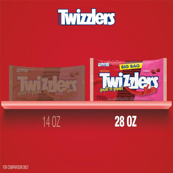 TWIZZLERS PULL 'N' PEEL Cherry Flavored Licorice Style, Chewy Candy Big Bag, 28 oz Cherry 28 Ounce (Pack of 1)
