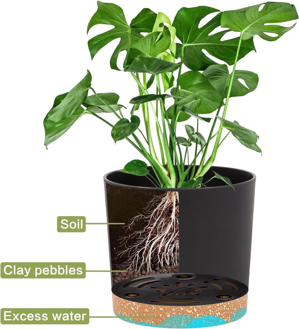 QCQHDU 5 inch Plant Pot, 2 Pack Planters for Indoor Plants with Drainage Holes & Saucer, Outdoor Flower Pots Home Garden Modern Decor Dark Grey 5 inch